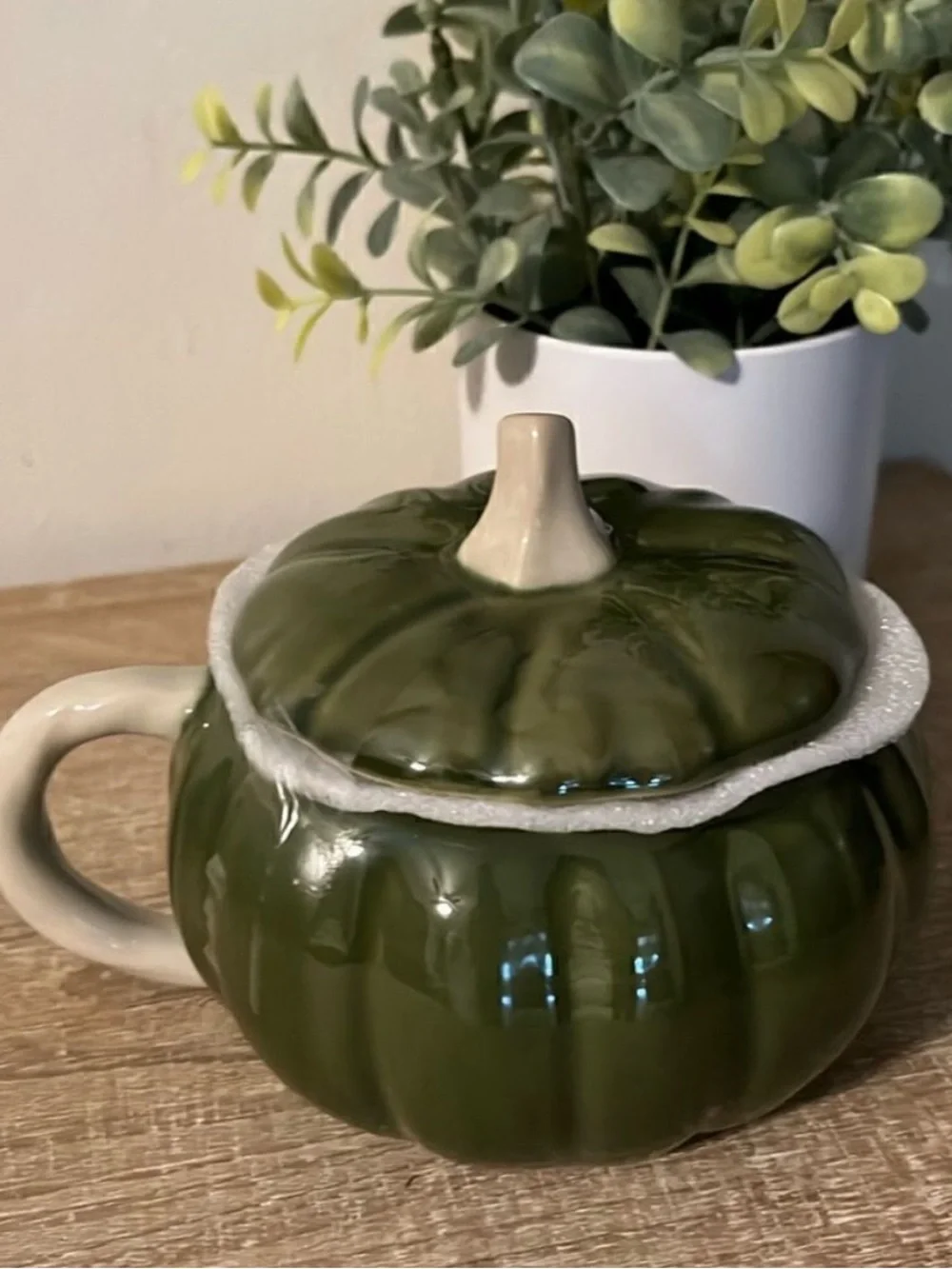 Pumpkin Spice Girl Green Ceramic Pumpkin Mug with Lid